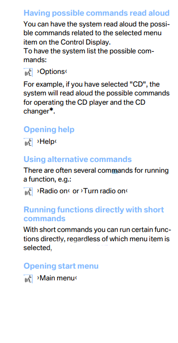 Having possible commands read aloud